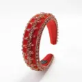 Diadema de terciopelo rojo pedrería estilo barroco ancho aro de pelo lujo accesorio detalle - Rojo