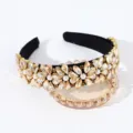 Baroque crystal rhinestone flower headband vintage hair accessory detail view exquisite design. - Gold