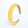 Yellow sequin star headband detail view, sparkling glitter hair accessory for women and girls. - Yellow