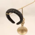 Black baroque rhinestone headband sparkly crystal wide sponge hair hoop for women fashion accessories - Black