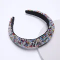 Colorful crystal rhinestone padded headband, Baroque wide sparkling hair hoop variant for women. - Iridescent Black