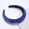 Baroque crystal rhinestone padded headband, wide sparkle blue beaded hair hoop fashion accessory - Sapphire Blue