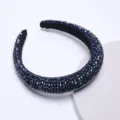 Dark blue crystal padded headband baroque style wide rhinestone hair hoop fashion accessories - Navy Blue