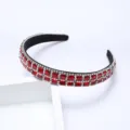 Double grid red rhinestone headband, luxury crystal hair hoop for women and girls party. - Rose Red