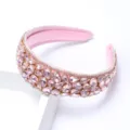 Elegant pink rhinestone thick headband for women, sparkly crystal hair hoop fashion accessory. - Pink