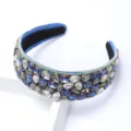 Blue wide rhinestone headband for women crystal hair accessories fashion sparkly luxury hair hoop - Blue & White