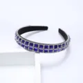 Blue Rhinestone Double Grid Headband Sparkling Gemstone Hair Hoop for Women Fashion Accessory - Sapphire Blue