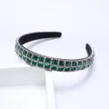 Green rhinestone headband baroque crystal hair hoop elegant sparkling hair accessories variant - Dark Green