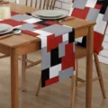 Camino de mesa geométrico moderno rojo negro gris blanco bloque de color decoración comedor - 33x275cm / Rojo