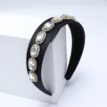 Black satin headband with baroque oval crystal rhinestones and sparkling diamond halo design. - White
