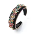 Baroque vintage rhinestone padded velvet headband for women luxury party hair hoop - Black Base Color / Rainbow