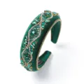 Luxury baroque green velvet crystal rhinestone thick padded headband for women party hair accessories - Green