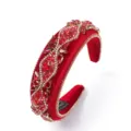 Luxury red velvet crystal padded headband, vintage baroque hair hoop for women parties. - Red