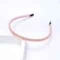 Elegant pink crystal beaded headband for women, minimalist rhinestone hair hoop accessory. - Pink