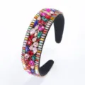 Barock bunte Strass gepolsterte Samt Haarreif breites Haar-Accessoire für Damen Mode - Regenbogen