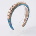 Serre-tête perles bleu avec chaîne dorée, accessoire cheveux baroque élégant pour femmes. - Bleu sarcelle