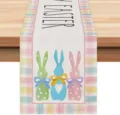 Easter table runner with cute bunny and plaid design, perfect spring dining table decor. - 33x90cm / 1