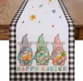Easter table runner linen buffalo plaid gnomes print dining table kitchen home decor - 33x90cm / 1