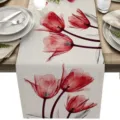 Camino de mesa de lino con estampado floral de tulipanes rojos para decoración de comedor y hogar. - 33x275cm / Tulipán Rojo