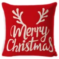 Housse de coussin rouge de Noel avec des bois de renne blancs et une typographie festive. - Style 5