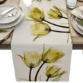 Camino de mesa de lino con tulipán amarillo para decoración de comedor mantel de tela floral. - 33x275cm / Tulipán Amarillo