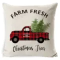 Housse de coussin en lin de Noël avec camion rouge et impression d'arbre pour salon. - Style 9