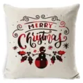 Détail de housse de coussin en lin de Noël, motif bonhomme de neige à carreaux rouge et noir. - Style 11