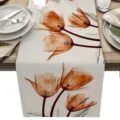 Camino de mesa de lino con patron floral de tulipanes naranjas decoracion hogar - 33x275cm / Tulipán Naranja
