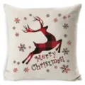 Housse de coussin motif cerf carreaux de buffle Noël en lin festif vue de détail - Style 14
