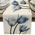 Camino de mesa de tulipanes azules de lino decoracion de mesa de comedor funda - 33x275cm / Tulipán Azul
