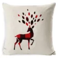 Housse de coussin en lin détail, motif cerf à carreaux rouge et noir déco de Noël. - Style 18