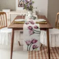 Camino de mesa de lino con estampado floral de tulipanes morados decoración del hogar - Tulipanes Púrpuras
