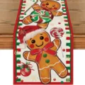 Christmas linen table runner with cute gingerbread man print, festive holiday home decor. - 33x90cm / Style 3