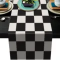 Chemin de table à carreaux noirs et blancs, décoration de table en lin géométrique pour la maison. - 33X180cm / À carreaux