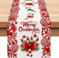 Camino de mesa navideño rojo blanco bastón de caramelo decoración de mesa - 5