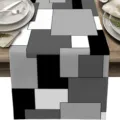 Camino de mesa de lino geométrico moderno gris negro blanco decoración de mesa 1ud - Negro