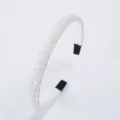 Elegant handmade white pearl and crystal beaded thin headband for women daily hair styling. - White