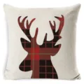 Housse de coussin renne de Noël, tartan rouge et noir vintage pour décoration canapé salon. - Style 20