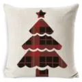Housse de coussin de Noël carreaux rouge et noir arbre sapin lin décoration canapé - Style 22