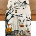 Centrotavola Halloween spettrale fantasma zucca lino rustico decorazione festa - 33*91 / 41