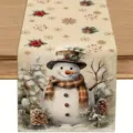 Runner da tavola natalizio in lino con stampa pupazzo di neve decorazione festiva - ZQ203-1 / 33x183cm