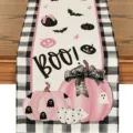 Runner da tavola zucca rosa Halloween tovaglia quadri nero bianco decorazione autunno - 33*91 / 26