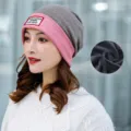 Donna berretto invernale foderato in pile caldo spesso slouchy cap elegante inverno - Taglia unica / Modello Caldo Foderato in Pile / Kaki con Bordo Rosa