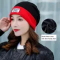Donna inverno caldo con fodera in pile berretto cappello nero rosso colorblock casual. - Taglia unica / Modello Caldo Foderato in Pile / Nero con Bordo Rosso