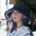 Sommer Damen Outdoor Sonnenschutz Fischerhut atmungsaktives Mesh Moskitonetz Sonnenhut - Einheitsgröße / Navyblau (floraler Nackenschutz, abnehmbares Netz, inklusive Windschutzkordel)
