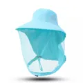Blauer Sonnenhut mit Moskitonetz Gesichtsschutz breite Krempe Outdoor Angelmütze Sommer - Einheitsgröße / Himmelblau