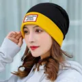 Damen Winter Schwarz Gelb Strickmütze Warme Dicke Freizeitmütze Beanie Mütze Neu - Einheitsgröße / Reguläre Passform / Schwarz mit Gelb Rand