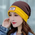 Berretto donna autunno inverno caldo bicolore cappello lavorato a maglia stile casual. - Taglia unica / Vestibilità regolare / Marrone con Bordo Giallo