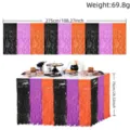 Halloween Tinsel Fringe Table Skirt Black Purple Orange Party Tablecloth Decoration - Wavy Fringe Table Skirt / 275x75cm Pack / Macaron Orange Purple Black