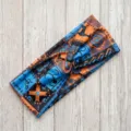 Fascia per capelli sportiva con stampa vintage bohémien, motivo geometrico blu arancione elastica - Modello 4